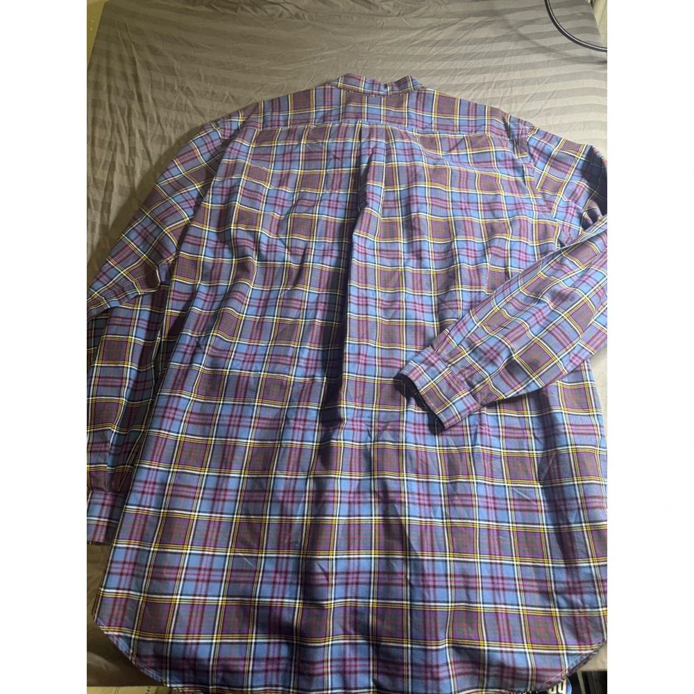 Ralph Lauren Mens XLT Blue Plaid‎ Long Sleeve Button Down Shirt Tall Pony Logo